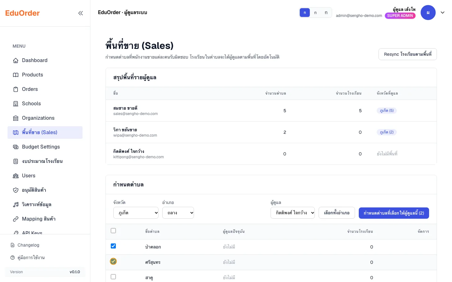 กำหนดพื้นที่ขาย