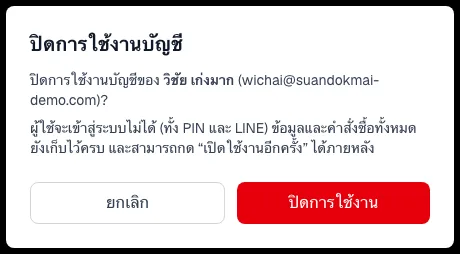 ยืนยันการปิดการใช้งานบัญชี